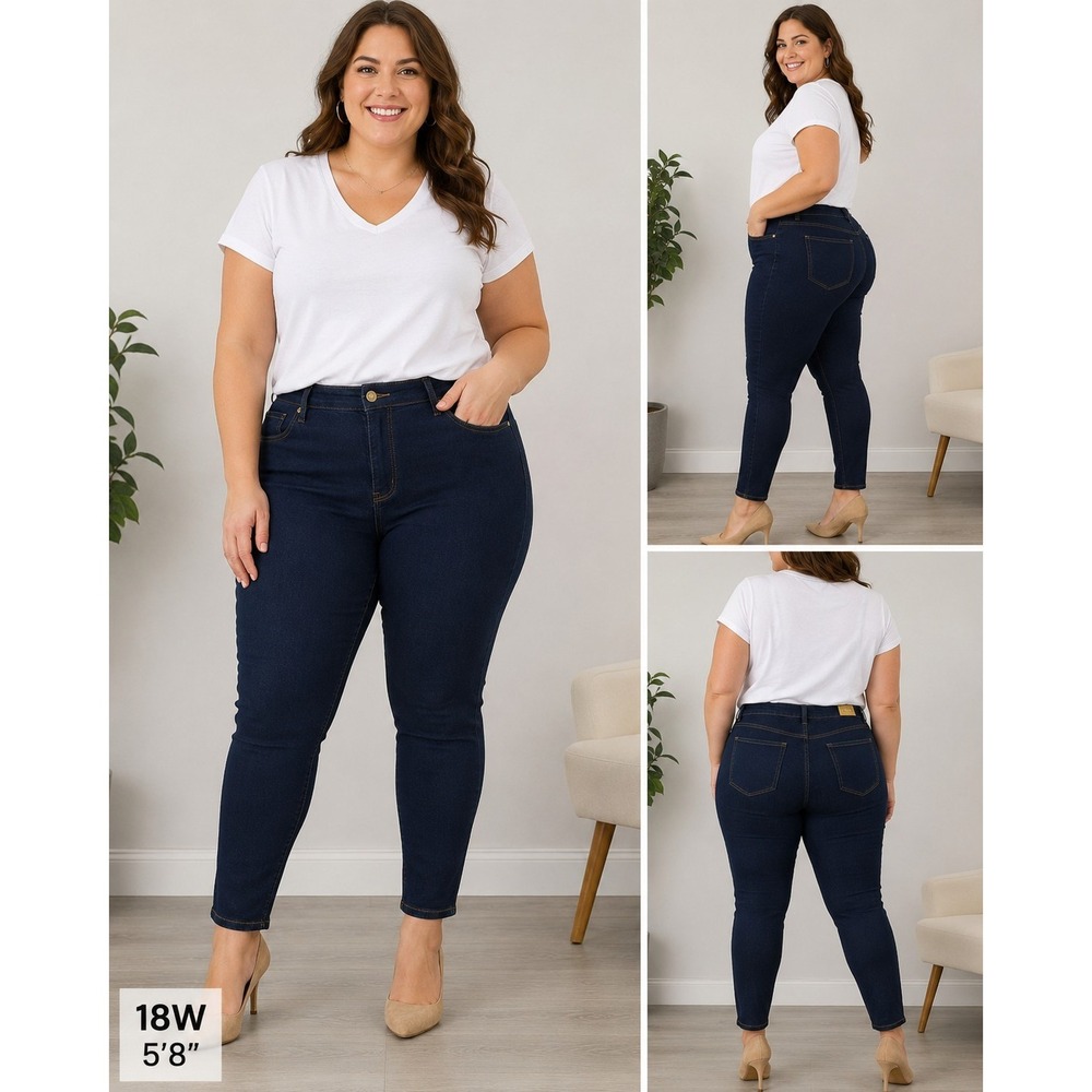 Anne Klein 18W High Rise Skinny Ankle Jeans Dark Indigo Stretch Denim Plus Size